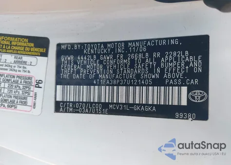 2007 Toyota Camry Solara Sle from USA, damaged, VIN 4T1FA38P37U121405